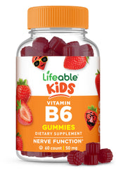 Lifeable Vitamin B6 Gummies for Kids bottle front, a tasty daily option for brain and nerve support