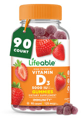 Lifeable Vitamin D Gummies bottle front showing 90-count bottle for convenient daily immune support.