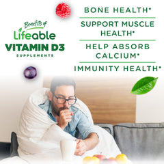 Lifeable Vitamin D Gummies strawberry flavor close-up highlighting tasty nutrition.