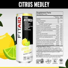 Closeup of FITAID Recovery Blend label highlighting clean ingredients and paleo profile