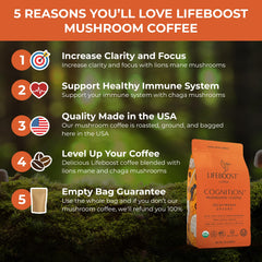 Lifeboost Cognition Lion's Mane mushroom close-up suggesting cognitive support.