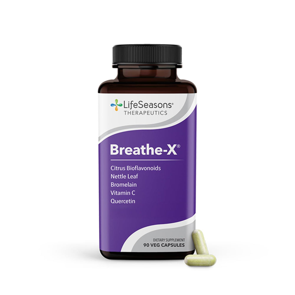 LifeSeasons Breathe-X bottle front for non-drowsy sinus support