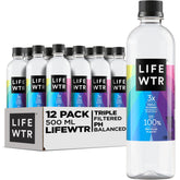 LIFEWTR bottle front view with a rotating label design to spark creativity.