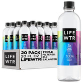 LIFEWTR premium purified water bottle with label art showcasing emerging artists for inspiration.