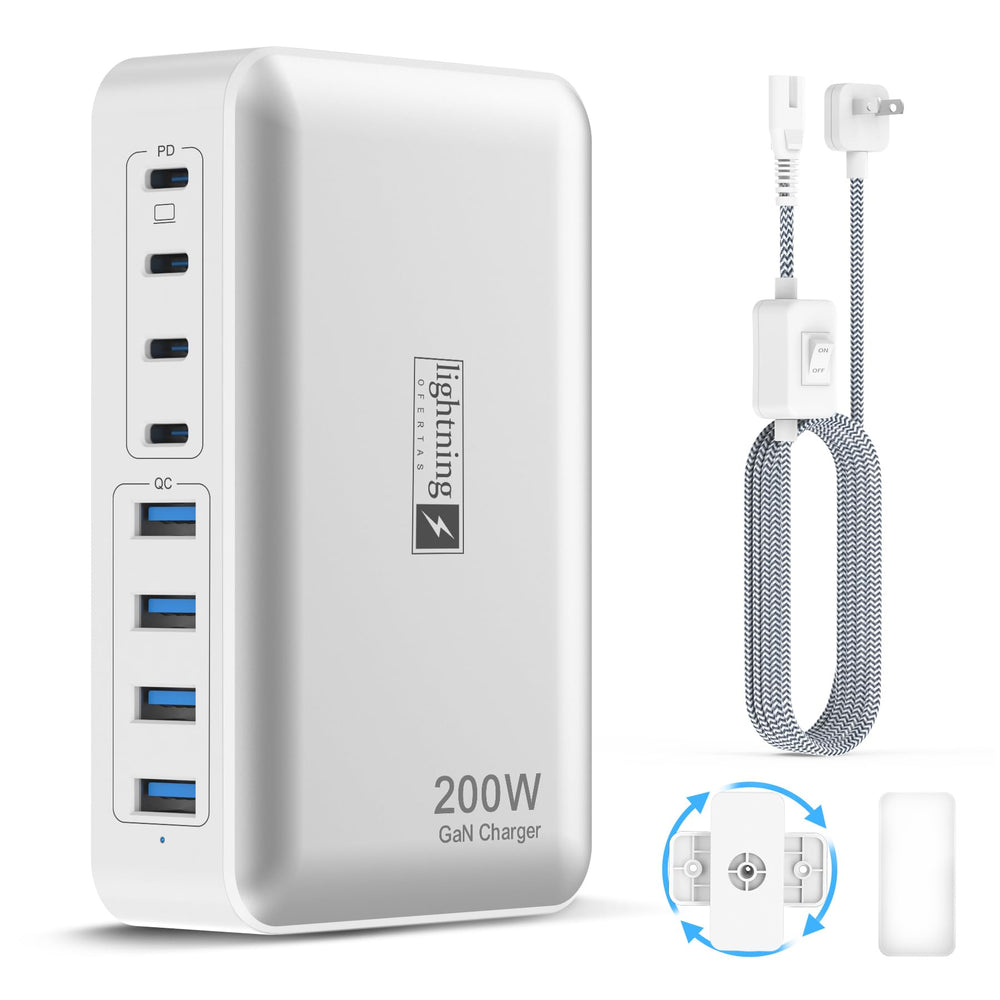 Lightning Ofertas 200W charging station front view with eight ports for multiple devices