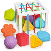 LiKee Montessori shape sorter cube promotes fine motor skills and shape recognition.