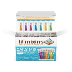 Lil Mixins daily packet-serve demonstrating easy allergen integration for tiny tummies.