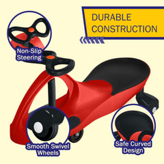 Lil' Rider Wiggle Car red side action, smooth motion for indoor and outdoor fun.