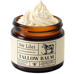 Lilei Beauty beef-tallow-balm-face-jar provides deep hydration for sensitive skin.