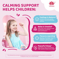 LILICARE Kids Calm packaging side displays vegan, sugar-free formula details.