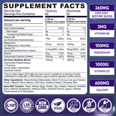 LILICARE Kids Sleep Gummies bottle side, lists magnesium and essential vitamins.