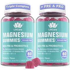 LILICARE Magnesium Complex Gummies bottle with blueberry flavor suggesting relaxation support