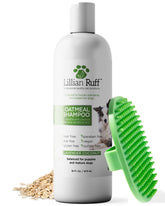 Lillian Ruff PRO formula deodorizing oatmeal dog shampoo bottle showing fresh coat care