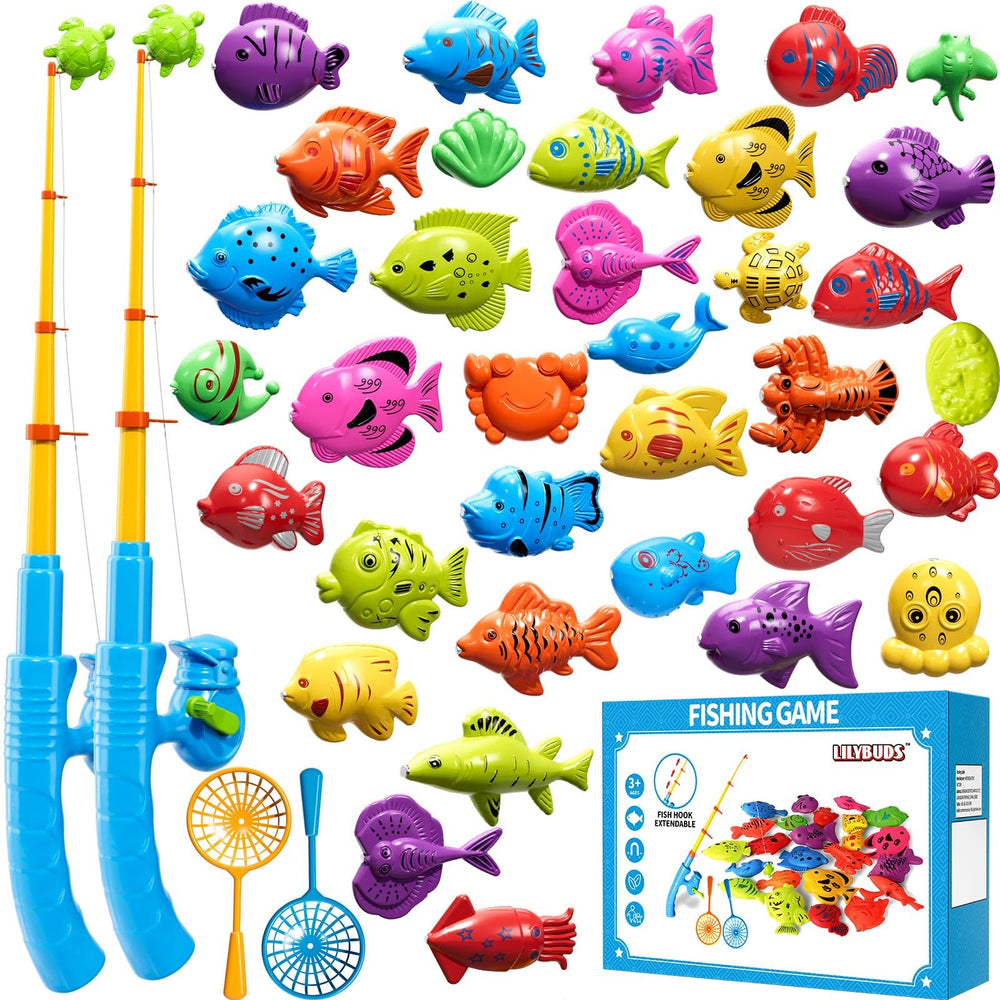 LILYBUDS magnetic fishing game fish variety enhances color recognition and turn-taking during play.