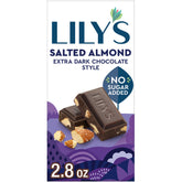 LILY'S Salted Almond Extra Dark Bar packaging shows no sugar added chocolate, a thoughtful gift