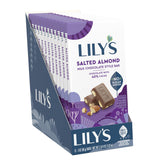 LILY'S salted almond milk chocolate style bars bulk box ready for sharing.