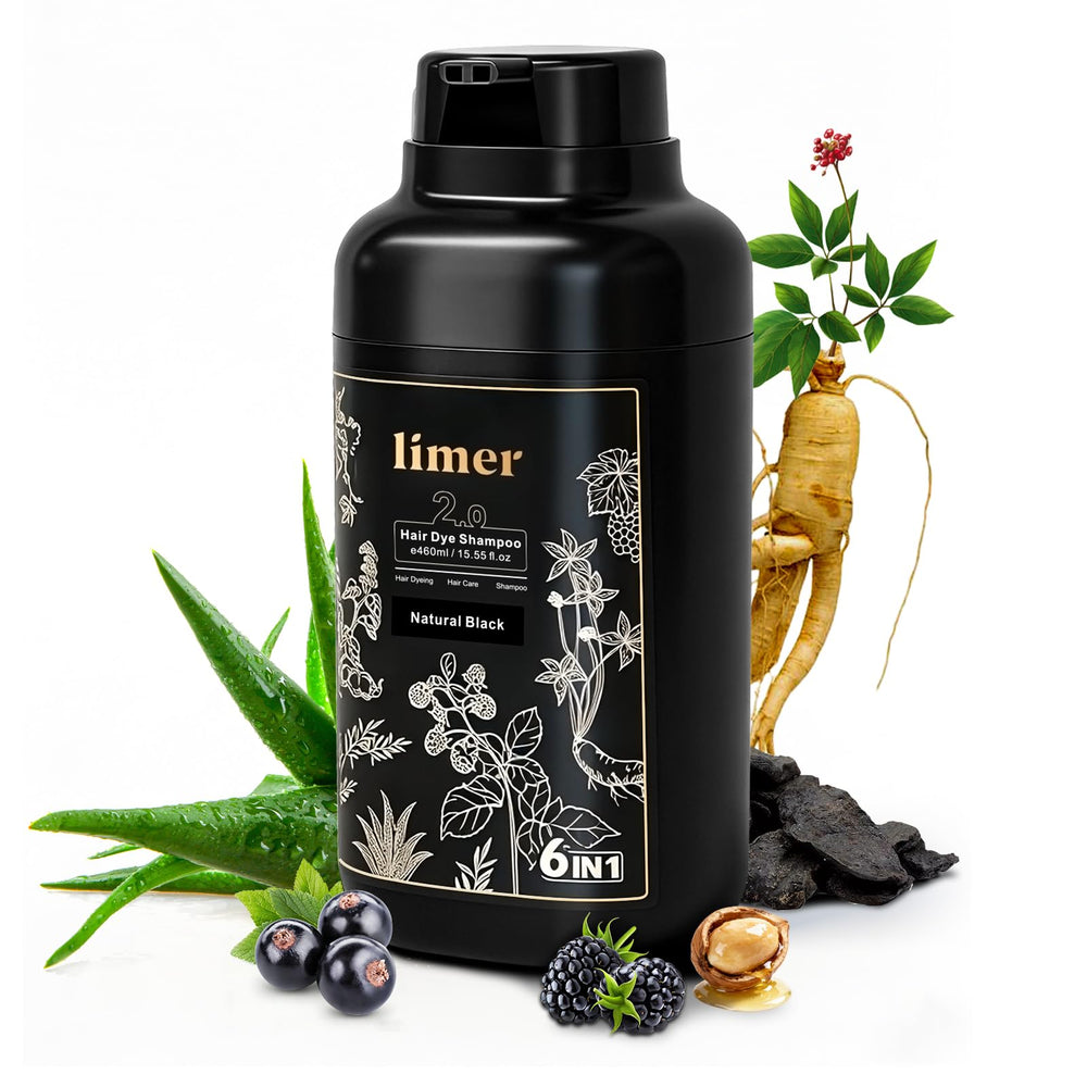Limer Hair Dye Shampoo Natural Black bottle for at-home color care