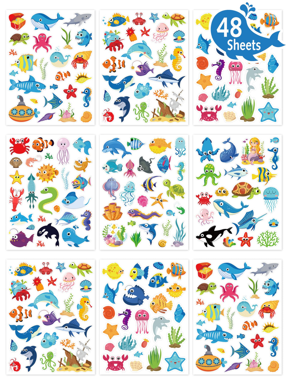 LINAYE ocean stickers set with 48 sheets for colorful sea creatures decorating scrapbooks