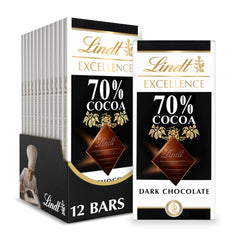 Lindt EXCELLENCE 70% dark chocolate bar 12-pack front view for gifting