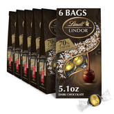 Lindt LINDOR 70% extra dark truffles in a six-pack bag for gifting or personal indulgence