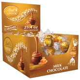 Lindt Lindor Caramel Milk Chocolate Truffles box front, ideal gift-ready indulgence