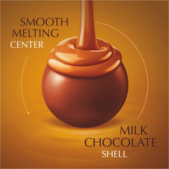 Lindt Lindor Caramel Milk Chocolate Truffles melting center close-up, creamy caramel reveal