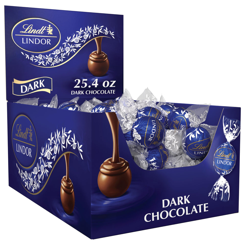 Lindt LINDOR dark chocolate truffles in a 60-count box, perfect for gifting.