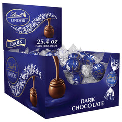Lindt LINDOR dark chocolate truffles in a 60-count box, perfect for gifting.