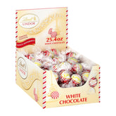 Lindt Lindor White Peppermint Truffles packaging showcases festive gift-ready presentation.