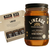 Lineage Provisions raw honey in a glass jar with rich clover notes for everyday drizzle.