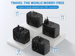 Lingpei travel adapter in its compact travel pouch for secure packing