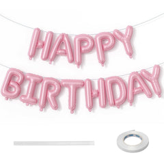 Lingqiang happy birthday banner letters on pastel pink, ideal for photo-ready party decor.