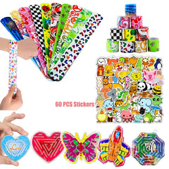 Liovccty slap bracelets and mini keychains in assorted colors for kids.