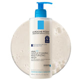 Lipikar AP+ foaming wash pump bottle demonstrates gentle, hydrating cleansing.