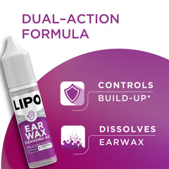 Lipo Earwax cleansing kit cotton ear plugs to minimize mess.