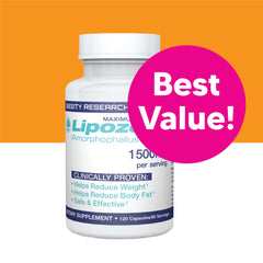 Lipozene Mega Bottle label closeup showing ingredients and usage directions.