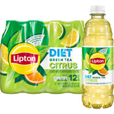 Lipton Diet Green Tea Citrus bottle on ice, refreshing zero-calorie option