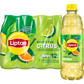 Lipton Green Tea Citrus bottle label shows refreshing aroma and quality ingredients.