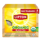 Lipton Organic Black Tea Bags with Kenyan highlands leaves for rich, comforting mornings.