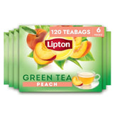 Lipton Peach Green Tea Bags packaging box showing six-pack convenience for daily use.