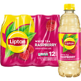 Lipton Raspberry White Tea bottle shows refreshing fruit flavor for on-the-go hydration.