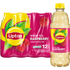 Lipton Raspberry White Tea bottle shows refreshing fruit flavor for on-the-go hydration.