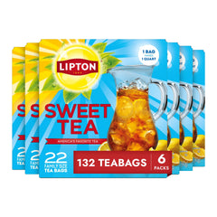 Lipton Southern Sweet tea bags close-up showing rich leaves for crisp, refreshing iced tea.