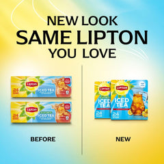 Lipton unsweetened iced tea bags packaging with six 24-count packs, value for families.
