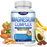 Lipzome Magnesium Complex bottle shows a 7-in-1 blend for balanced intake