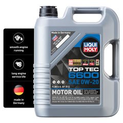 Liqui Moly Top Tec 6600 0W-20 bottle pour for smooth filling and cold start readiness