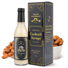 Liquid Alchemist Orgeat Syrup bottle highlighting real ingredients for cocktails.