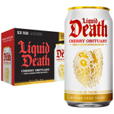 Liquid Death Cherry Obituary can on ice reveals bold flavor.