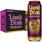 Liquid Death Doctor Death Cherry front label highlighting bold flavor