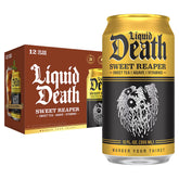 Liquid Death Iced Tea Sweet Reaper bottle highlighting bold flavor and lower sugar.